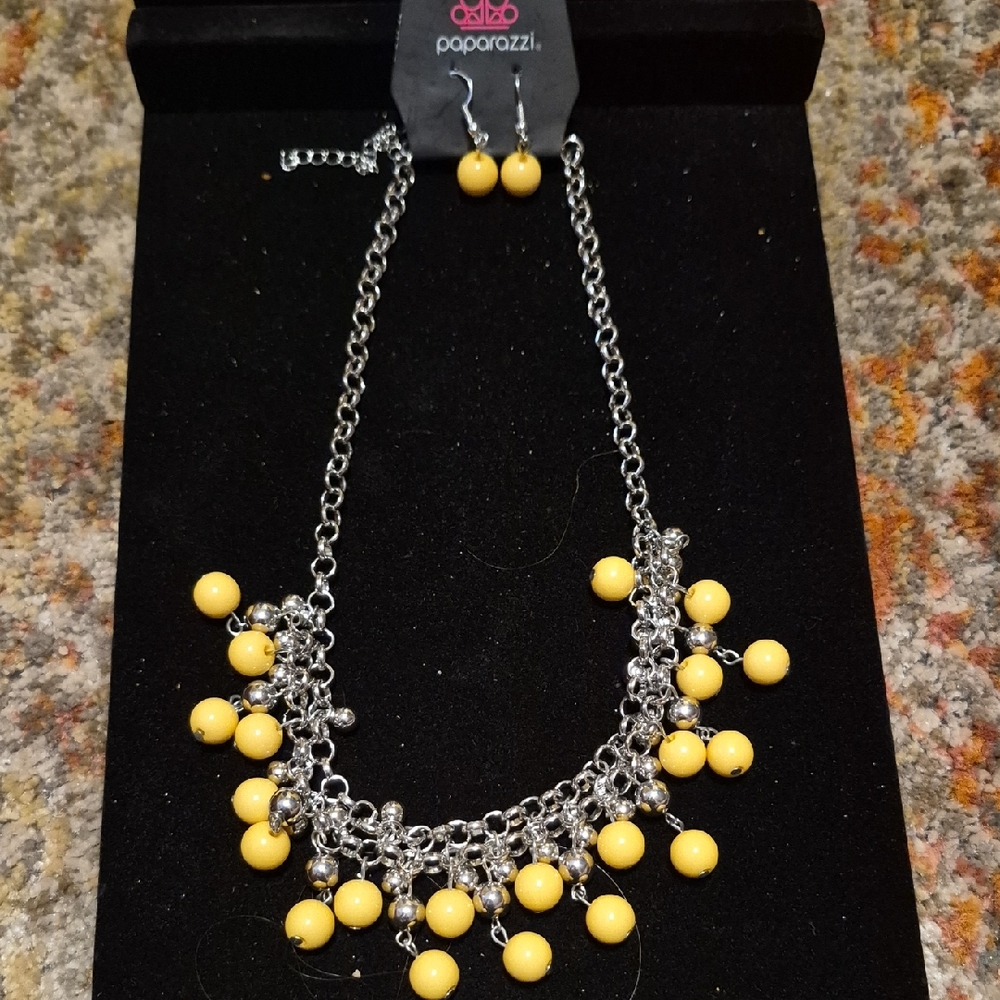 paparazzi Yellow Beaded Fringe Necklace and Earring Set